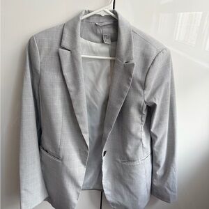 H&M Light Gray Checked Blazer - Single Button Tailored Fit